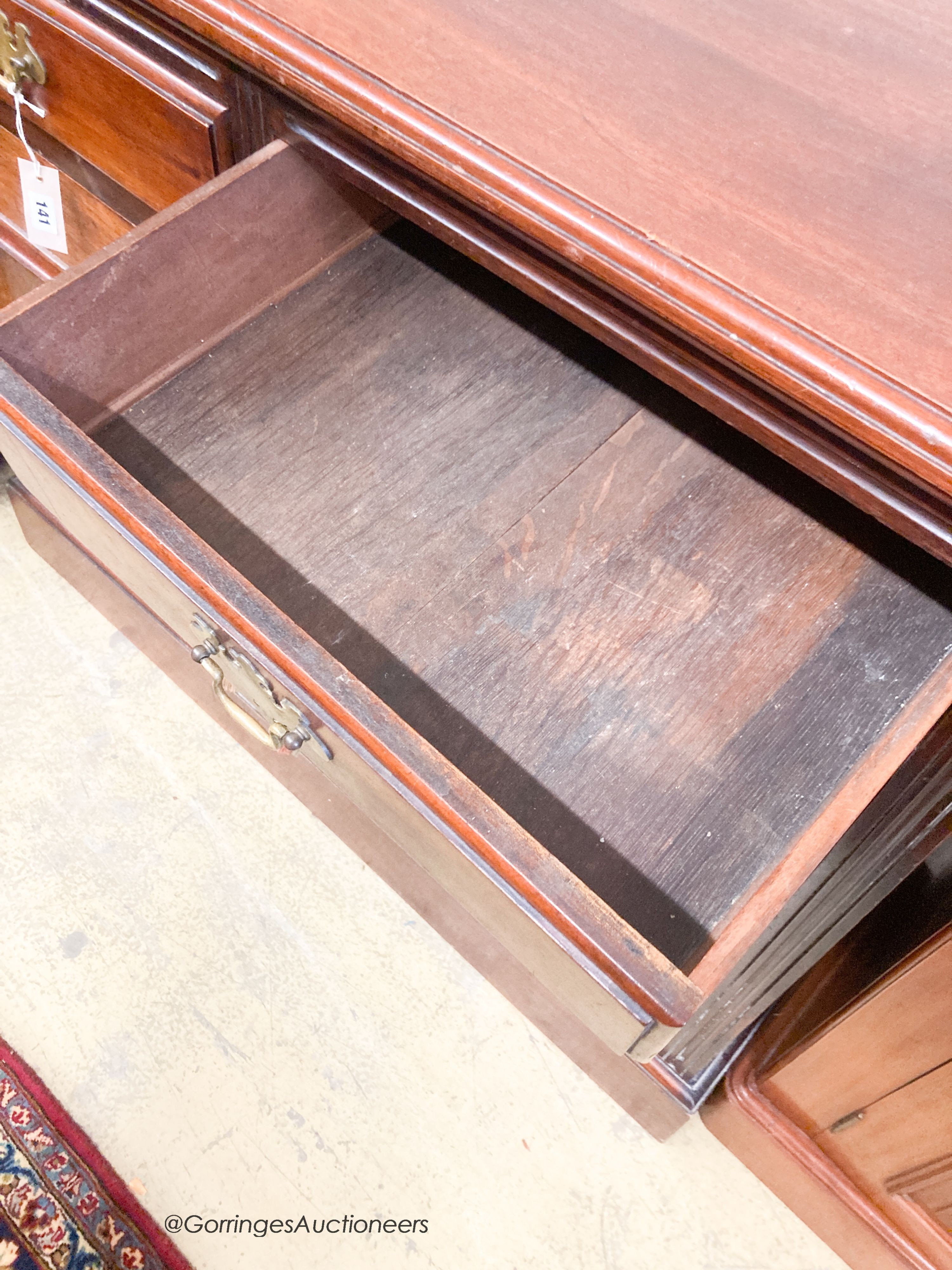 A late Victorian mahogany side cabinet, width 117cm, depth 44cm, height 96cm